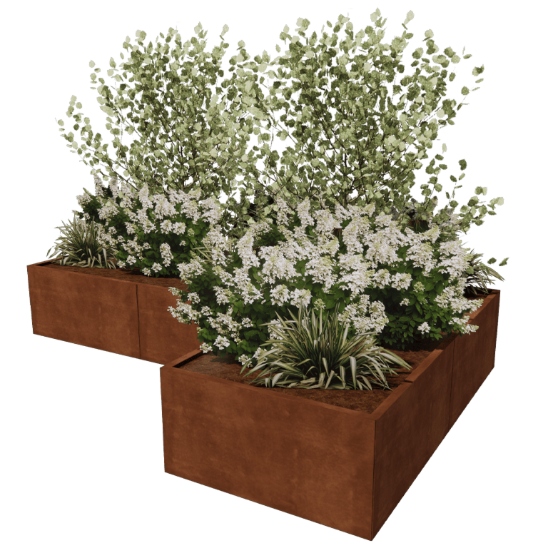 Jardinière en acier Corten - Forme en L - 300 x 200 cm
