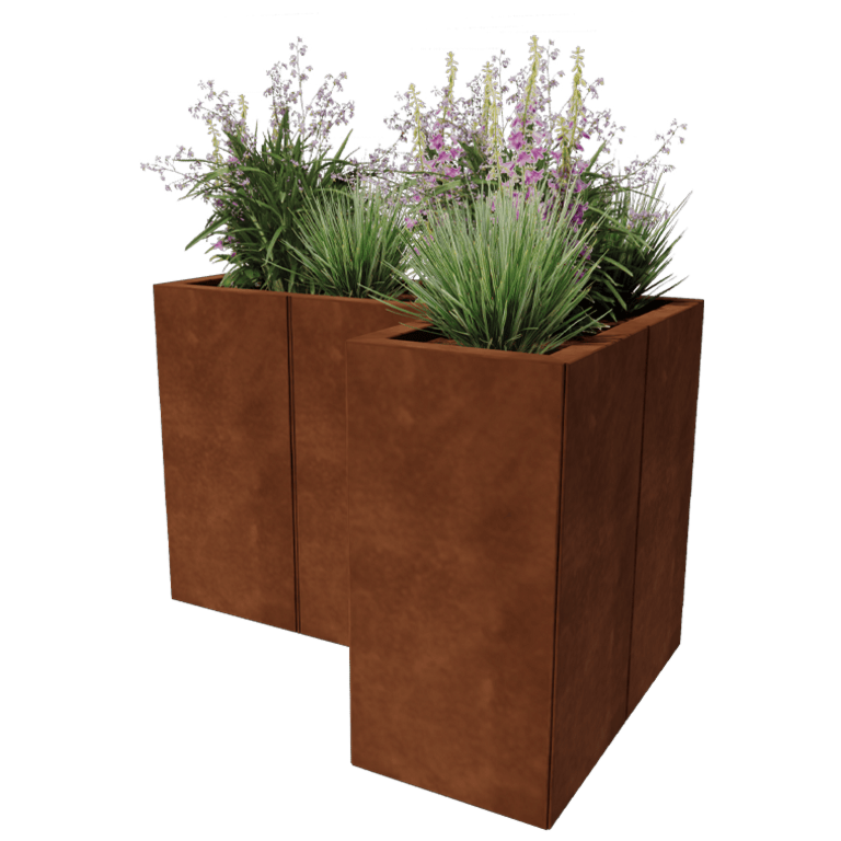 Jardinière en acier Corten - Forme en L - 90 x 60 cm