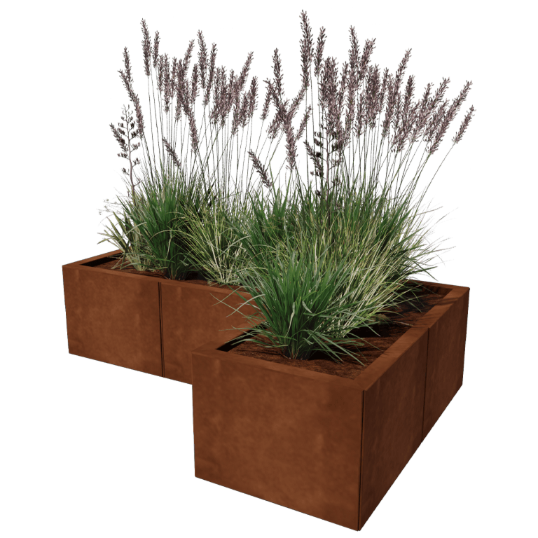 Jardinière en acier Corten - Forme en L - 120 x 80 cm