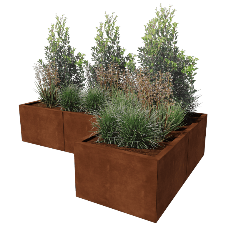 Jardinière en acier Corten - Forme en L - 180 x 120 cm