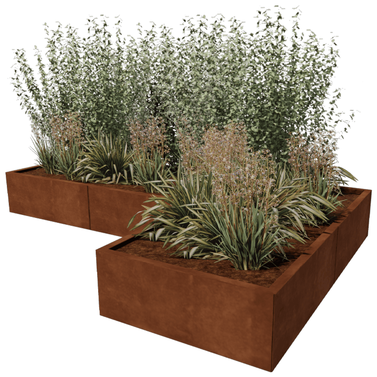 Jardinière en acier Corten - Forme en L - 240 x 160 cm