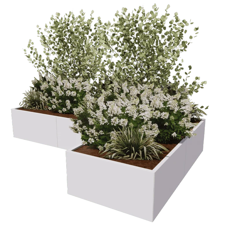 Jardinière en acier - Forme en L - 300 x 200 x 100 cm - Autre couleur RAL - Sanc plaque de fond