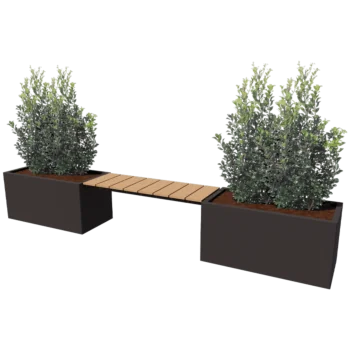 Jardinière en acier - Rectangle - 321,2 x 50 x 50 cm - Autre couleur RAL - Sanc plaque de fond - Avec banc 