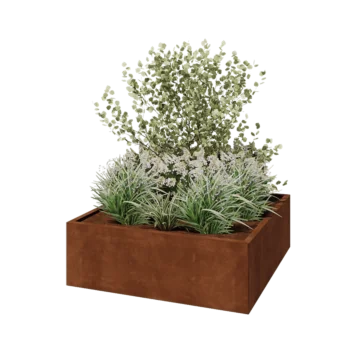 Jardinière en acier Corten - Carré - 120 x 120 x 40 cm - Sanc plaque de fond