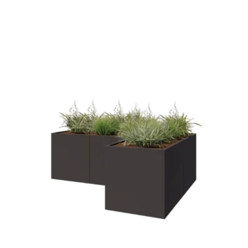 Jardinière en acier - Forme en L - 300 x 200 x 100 cm - RAL7016 mat (gris anthracite) - Avec plaque de fond