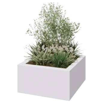 Jardinière en polyester - Carré - 80 x 80 x 40 cm - RAL9010 mat (blanc) - Avec fond