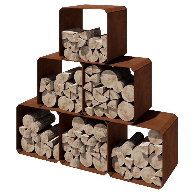 Range-bûches en acier Corten - Colorado 6 pièces - 40 x 40 x 40 cm