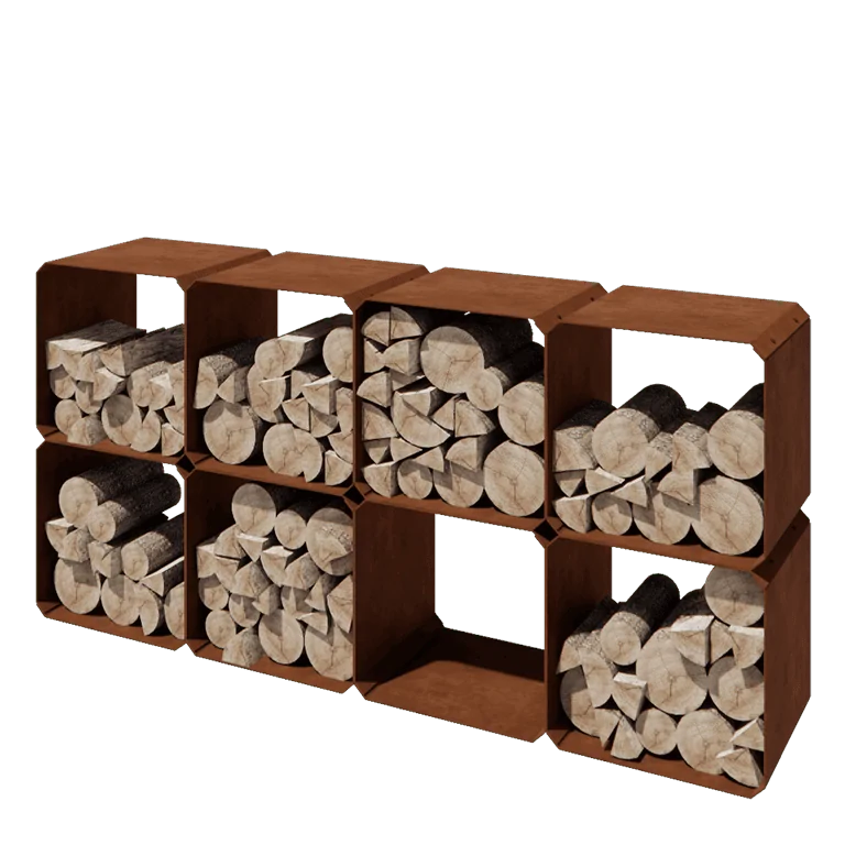 Range-bûches en acier Corten - Colorado 8 pièces - 40 x 40 x 40 cm