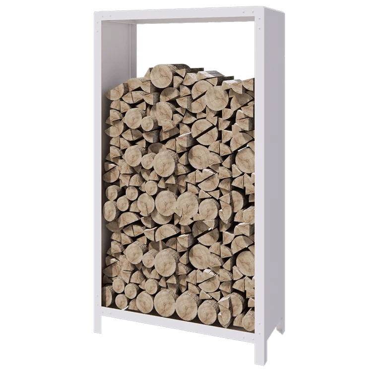 Range-bûches en acier - Indiana - 100 x 40 x 180 cm - RAL9010 mat (blanc)