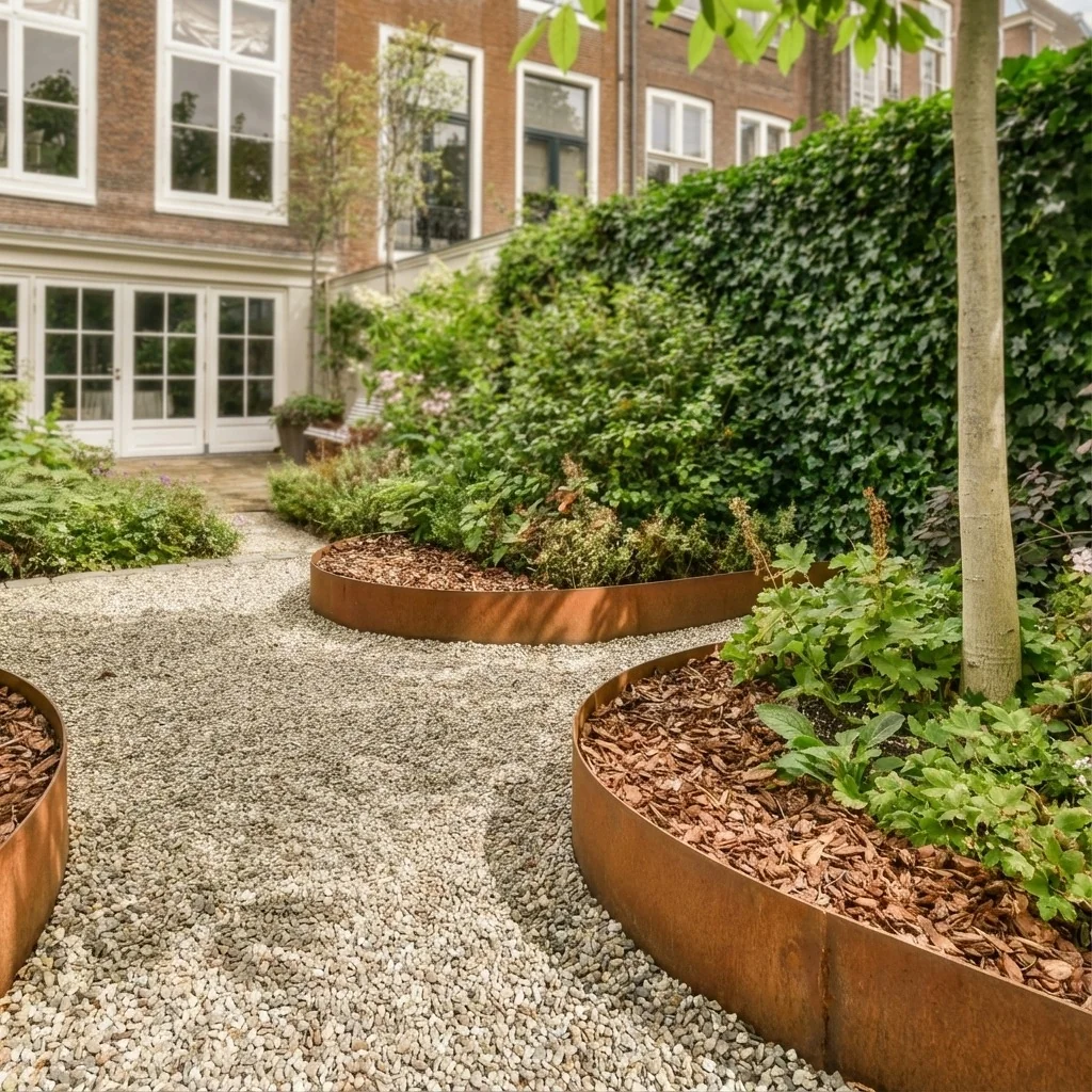 Bordures de jardin en acier Corten - Écrasé - Hauteur 45 cm - 240 cm