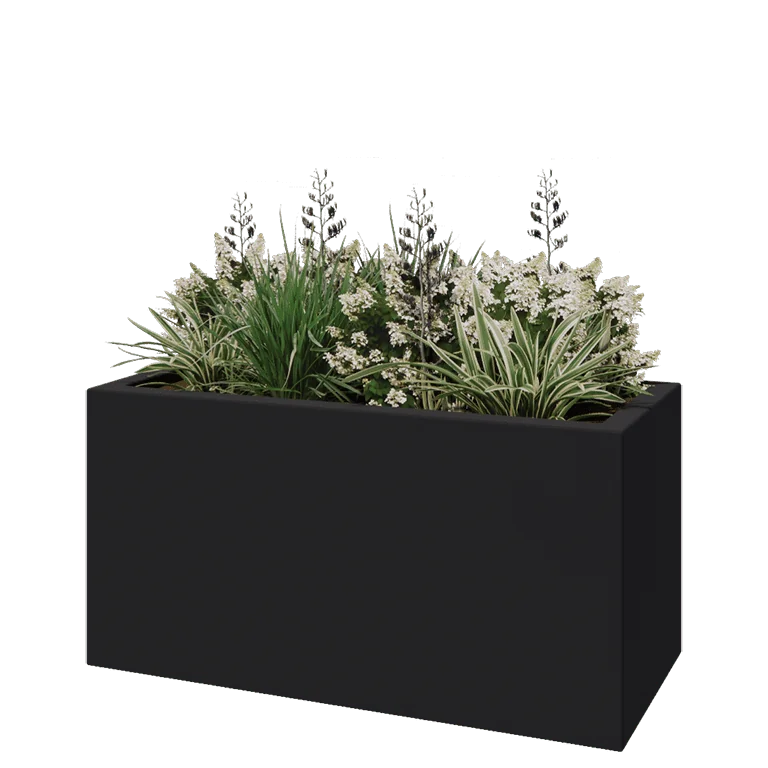 Jardinière en polyester - Rectangle - 120 x 50 x 40 cm - RAL7021 mat (gris noir) - Avec fond