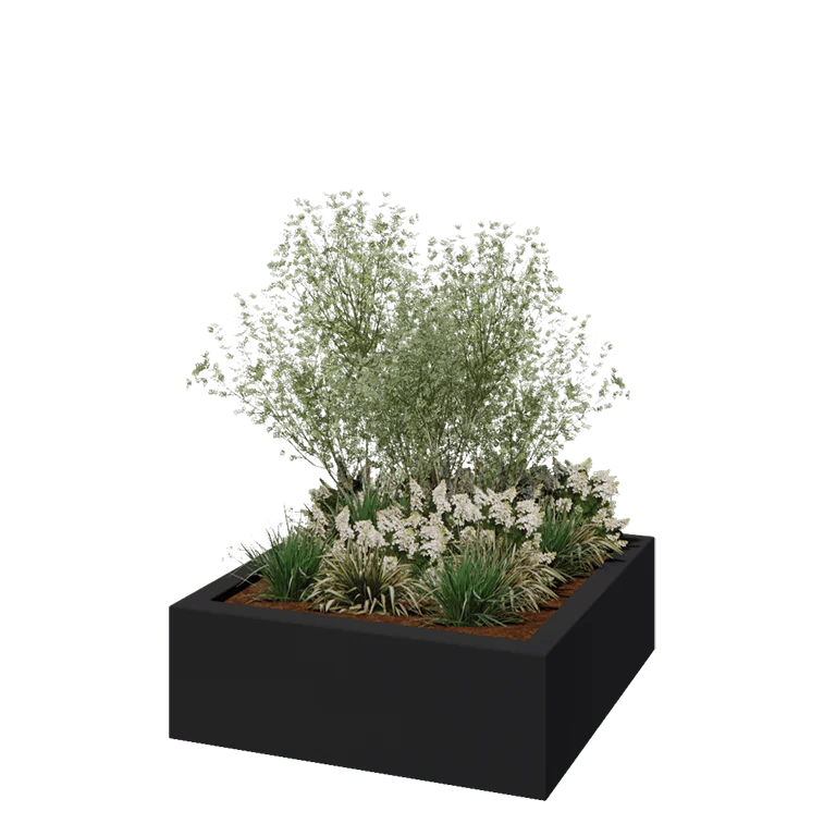 Jardinière en polyester - Carré - 120 x 120 x 40 cm - RAL7021 mat (gris noir) - Avec fond