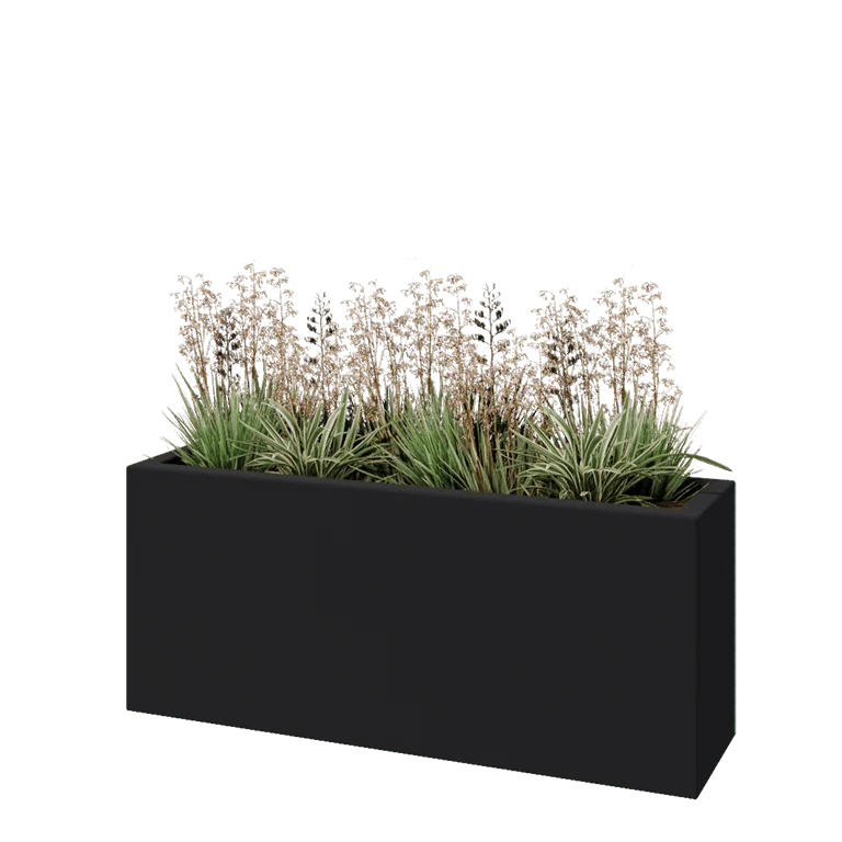 Jardinière en polyester - Rectangle - 120 x 30 x 50 cm - RAL7021 mat (gris noir) - Avec fond