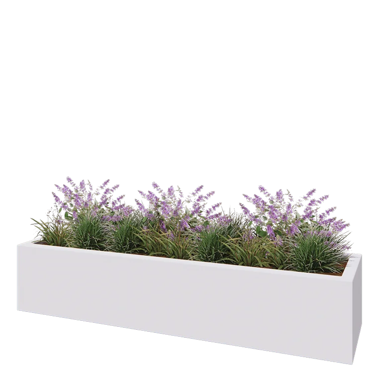 Jardinière en polyester - Rectangle - 200 x 50 x 40 cm - RAL9010 mat (blanc) - Avec fond