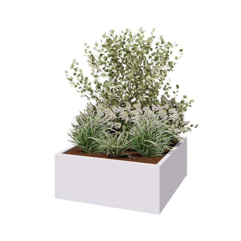 Jardinière en acier - Carré - 100 x 100 x 40 cm - RAL9010 mat (blanc) - Sanc plaque de fond