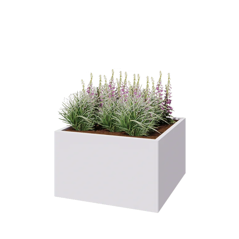 Jardinière en acier - Carré - 100 x 100 x 60 cm - RAL9010 mat (blanc) - Sanc plaque de fond