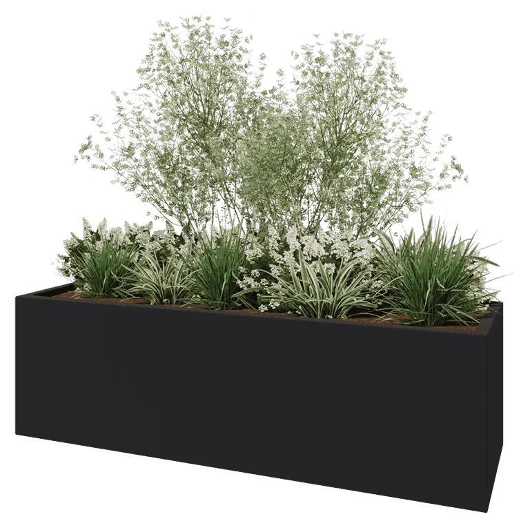 Jardinière en polyester - Rectangle - 200 x 60 x 60 cm - RAL7021 mat (gris noir) - Avec fond