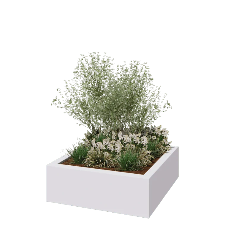 Jardinière en polyester - Carré - 120 x 120 x 40 cm - RAL9010 mat (blanc) - Avec fond