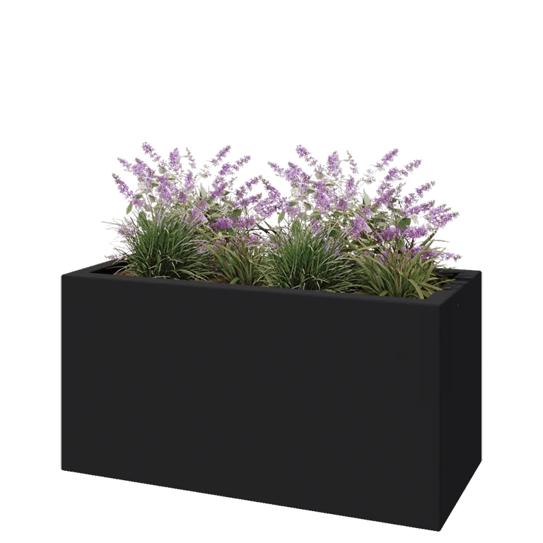 Jardinière en polyester - Rectangle - 120 x 50 x 60 cm - RAL7021 mat (gris noir) - Avec fond