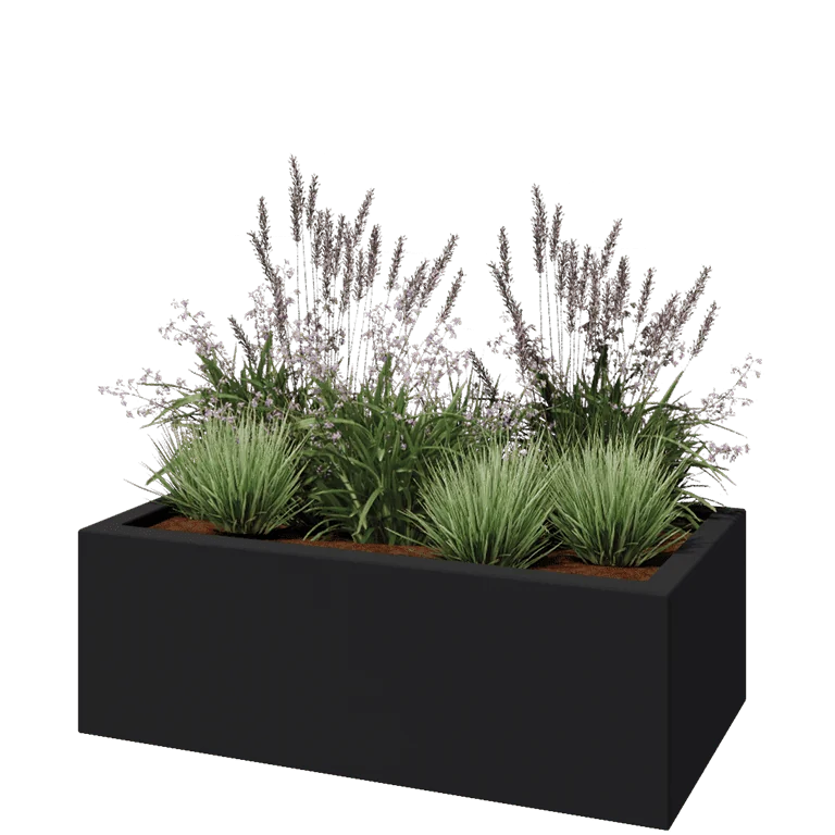 Jardinière en polyester - Rectangle - 120 x 60 x 40 cm - RAL7021 mat (gris noir) - Avec fond