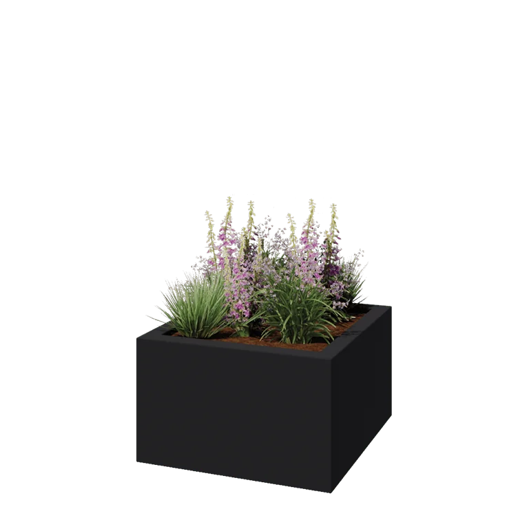 Jardinière en polyester - Carré - 100 x 100 x 60 cm - RAL7021 mat (gris noir) - Avec fond