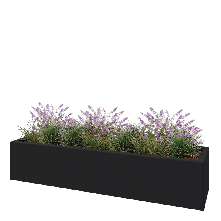 Jardinière en polyester - Rectangle - 200 x 50 x 40 cm - RAL7021 mat (gris noir) - Avec fond