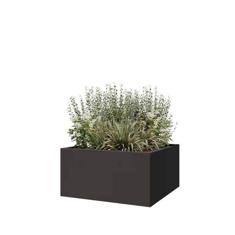 Jardinière en acier - Carré - 80 x 80 x 40 cm - RAL7016 mat (gris anthracite) - Sanc plaque de fond