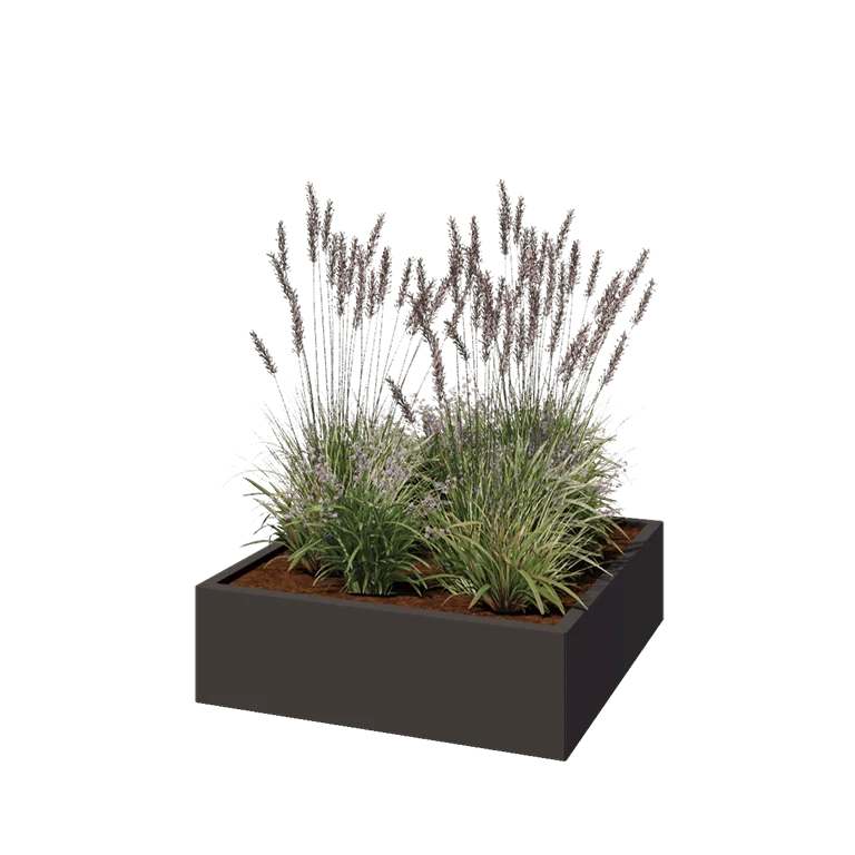 Jardinière en acier - Carré - 100 x 100 x 30 cm - RAL7016 mat (gris anthracite) - Sanc plaque de fond
