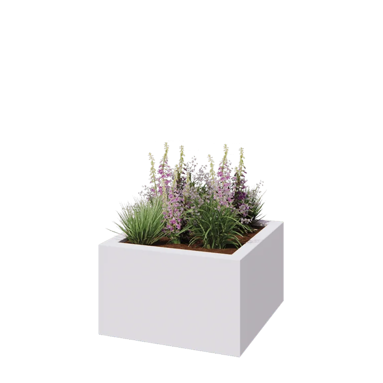 Jardinière en polyester - Carré - 100 x 100 x 60 cm - RAL9010 mat (blanc) - Avec fond
