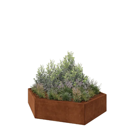 Jardinière en acier Corten - Hexagone - 199,3 x 173,2 x 40 cm - Sanc plaque de fond