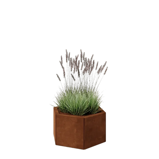 Jardinière en acier Corten - Hexagone - 59,3 x 52 x 30 cm - Sanc plaque de fond