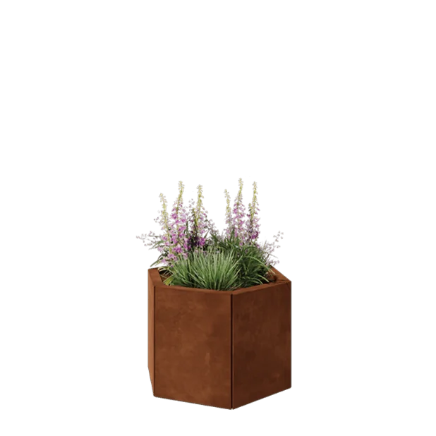 Jardinière en acier Corten - Hexagone - 59,3 x 52 x 40 cm - Sanc plaque de fond