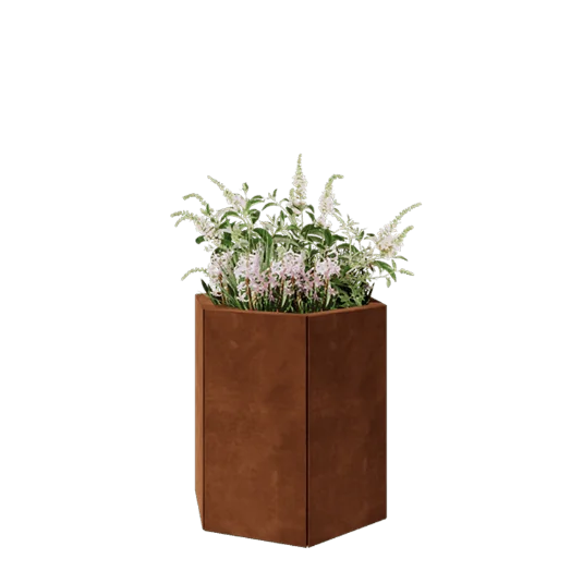 Jardinière en acier Corten - Hexagone - 59,3 x 52 x 60 cm - Sanc plaque de fond