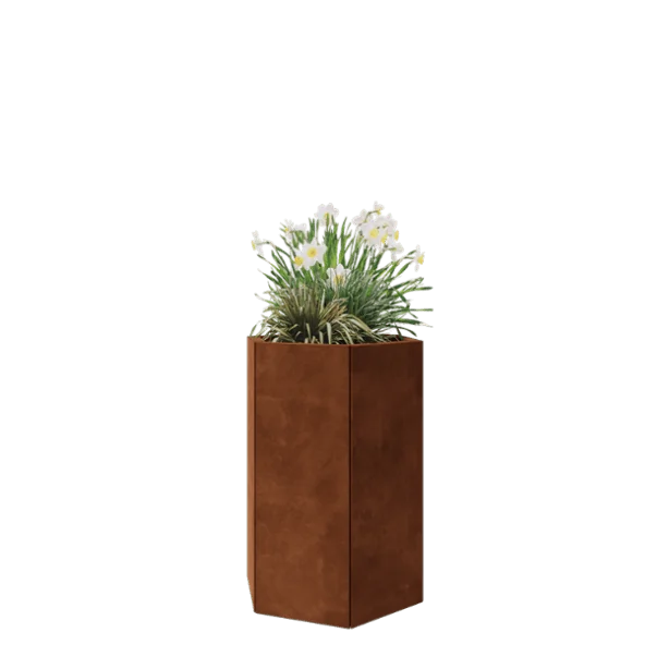 Jardinière en acier Corten - Hexagone - 59,3 x 52 x 80 cm - Sanc plaque de fond
