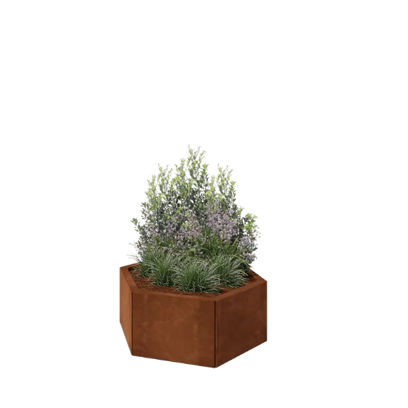Jardinière en acier Corten - Hexagone - 79,3 x 69,3 x 30 cm - Sanc plaque de fond