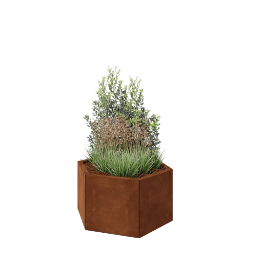 Jardinière en acier Corten - Hexagone - 79,3 x 69,3 x 40 cm - Sanc plaque de fond