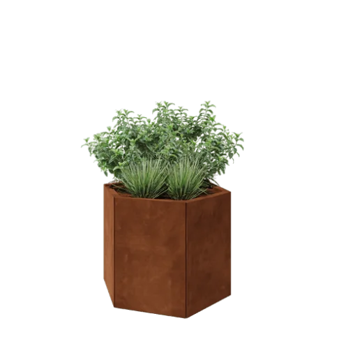 Jardinière en acier Corten - Hexagone - 79,3 x 69,3 x 60 cm - Sanc plaque de fond