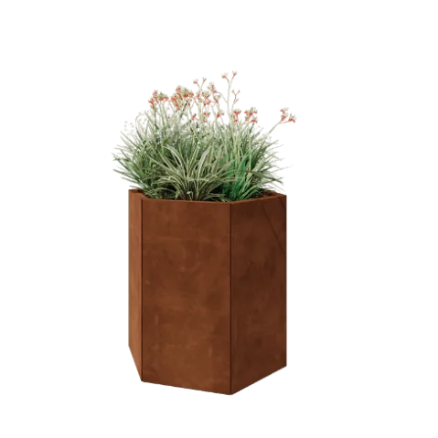 Jardinière en acier Corten - Hexagone - 79,3 x 69,3 x 80 cm - Sanc plaque de fond