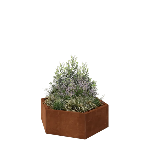 Jardinière en acier Corten - Hexagone - 99,3 x 86,6 x 30 cm - Sanc plaque de fond