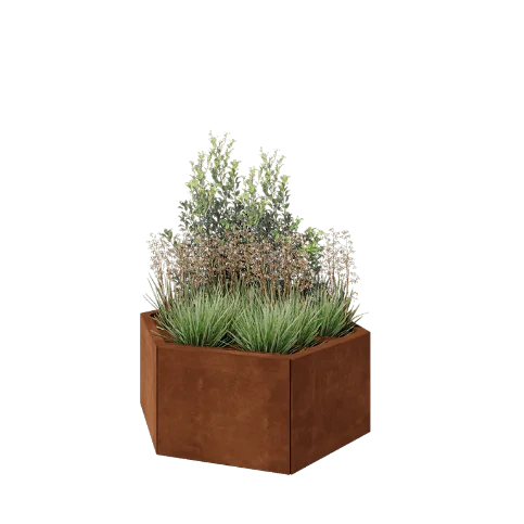 Jardinière en acier Corten - Hexagone - 99,3 x 86,6 x 40 cm - Sanc plaque de fond
