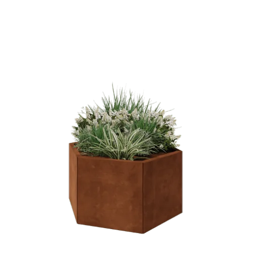 Jardinière en acier Corten - Hexagone - 99,3 x 86,6 x 50 cm - Sanc plaque de fond