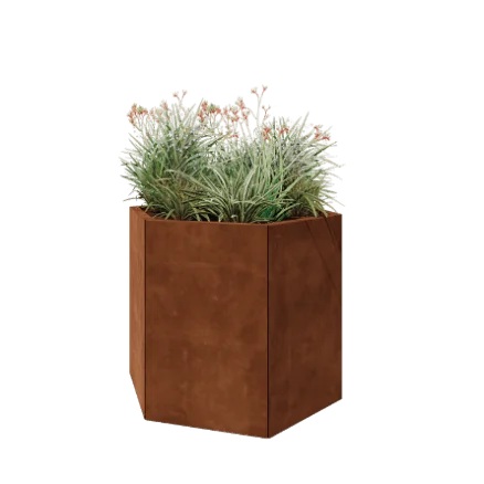 Jardinière en acier Corten - Hexagone - 99,3 x 86,6 x 80 cm - Sanc plaque de fond