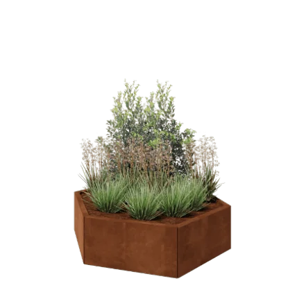 Jardinière en acier Corten - Hexagone - 119,3 x 103,9 x 30 cm - Sanc plaque de fond
