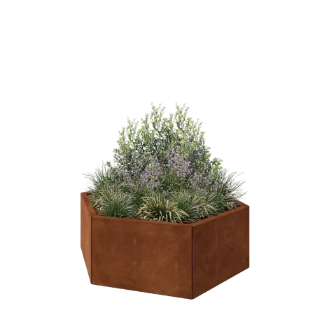 Jardinière en acier Corten - Hexagone - 119,3 x 103,9 x 40 cm - Sanc plaque de fond