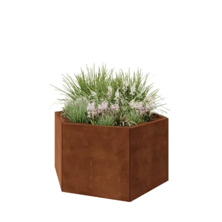 Jardinière en acier Corten - Hexagone - 119,3 x 103,9 x 60 cm - Sanc plaque de fond