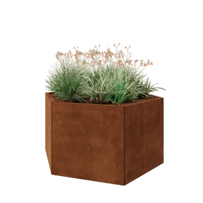 Jardinière en acier Corten - Hexagone - 139,3 x 121 x 70 cm - Sanc plaque de fond