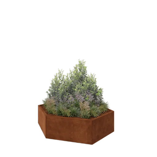 Jardinière en acier Corten - Hexagone - 159,3 x 138,6 x 40 cm - Sanc plaque de fond