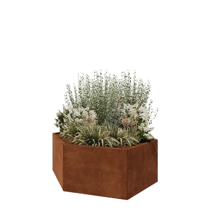 Jardinière en acier Corten - Hexagone - 159,3 x 138,6 x 60 cm - Sanc plaque de fond
