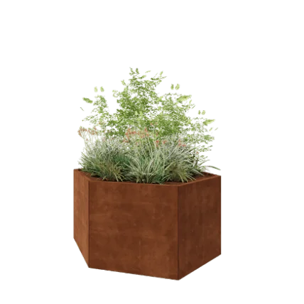 Jardinière en acier Corten - Hexagone - 159,3 x 138,6 x 80 cm - Sanc plaque de fond