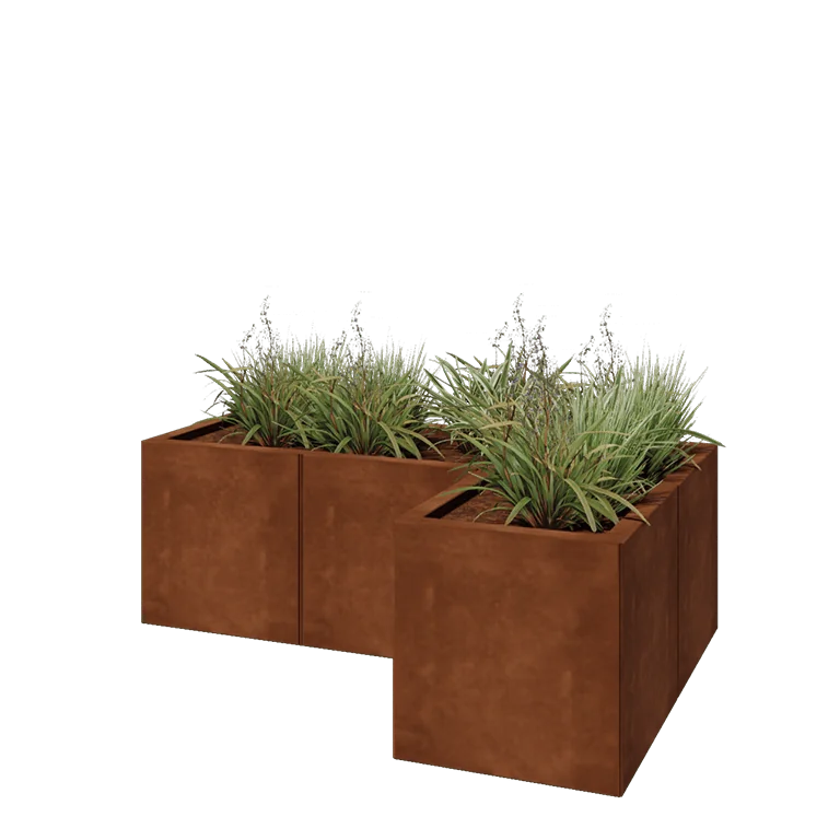 Jardinière en acier Corten - Forme en L - 120 x 80 x 40 cm - Avec plaque de fond